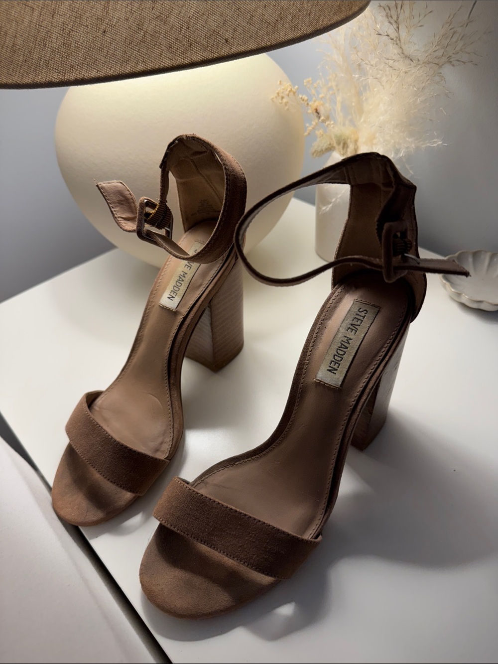 Steve Madden Taupe Suede Block Heel Sandals